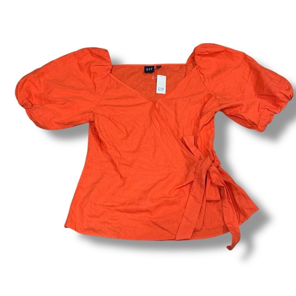 GAP Linen Blend Wrap Top Short Sleeve Polished Casual Women’s Medium Tall